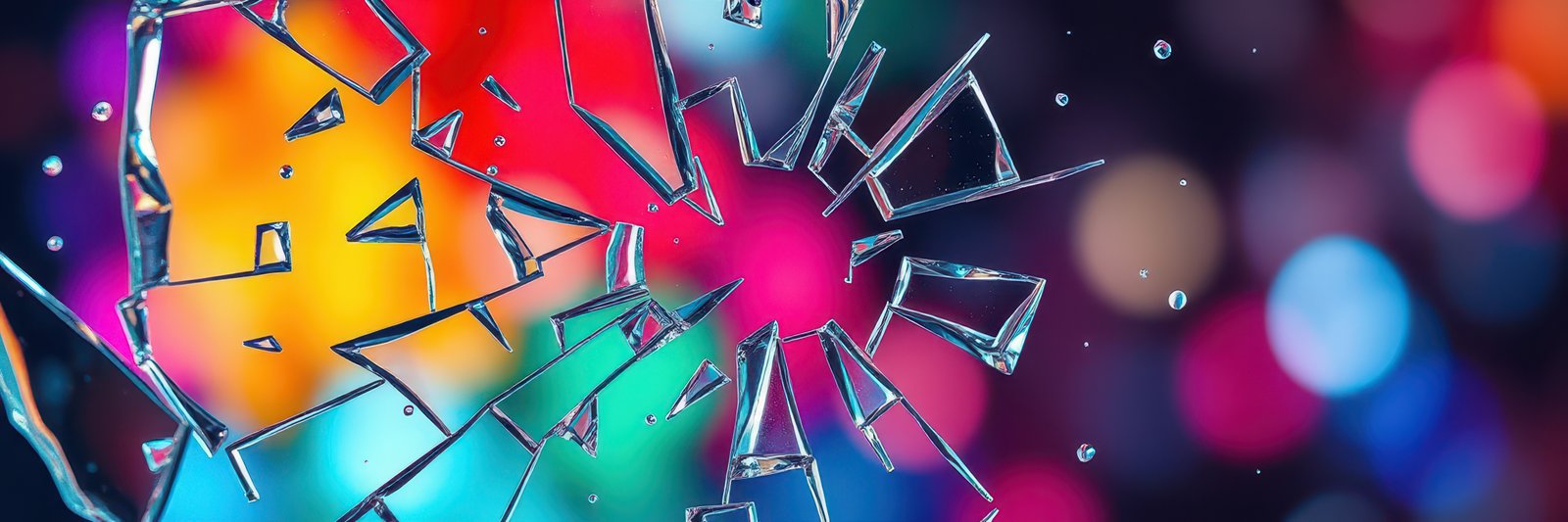 Colorful background with shattered glass reflecting light in vibrant hues and shapes